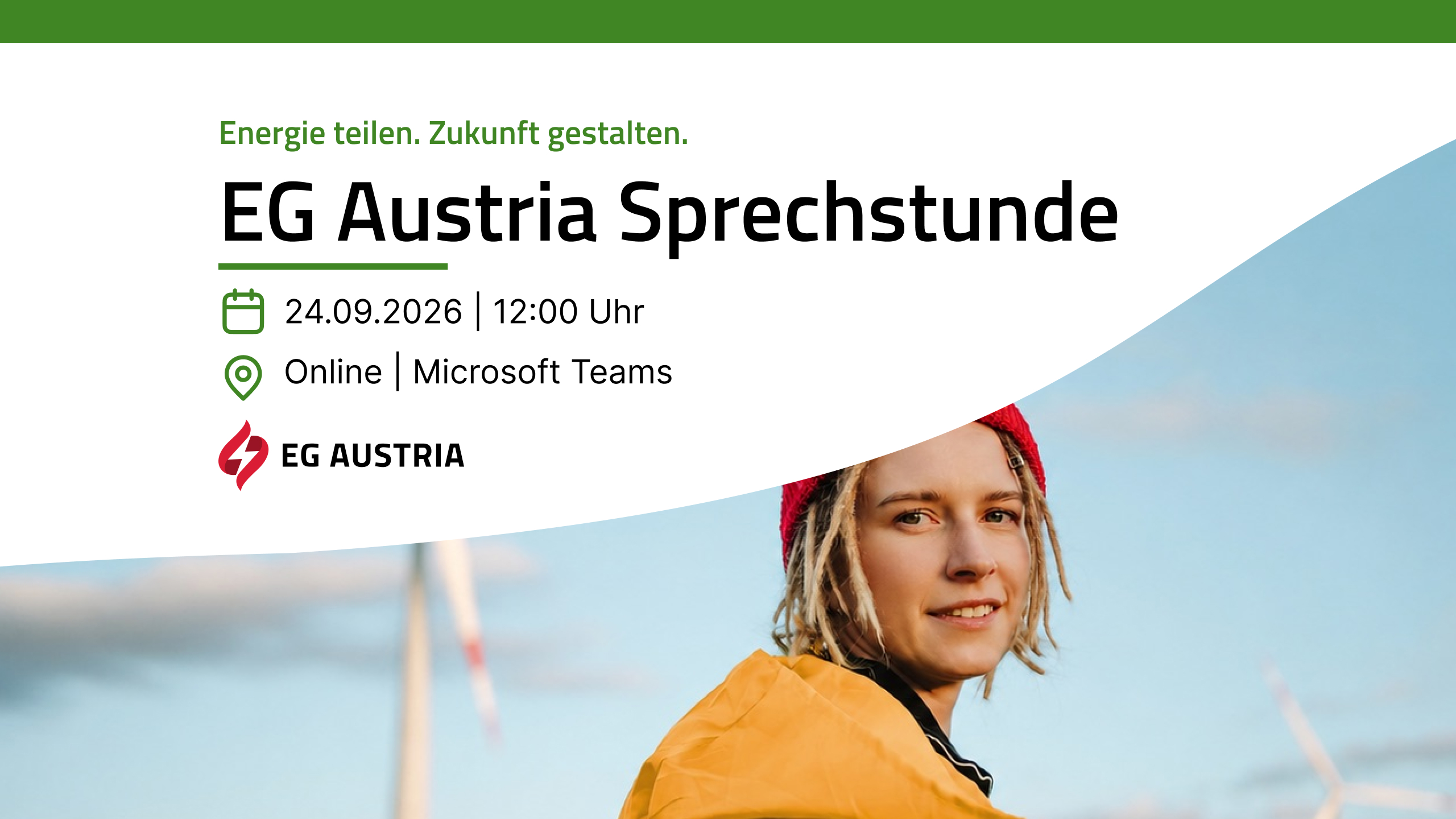 Ankündigung der EG Austria Online-Sprechstunde zu Mitgliedschaft, Abrechnung und Energiegemeinschaften